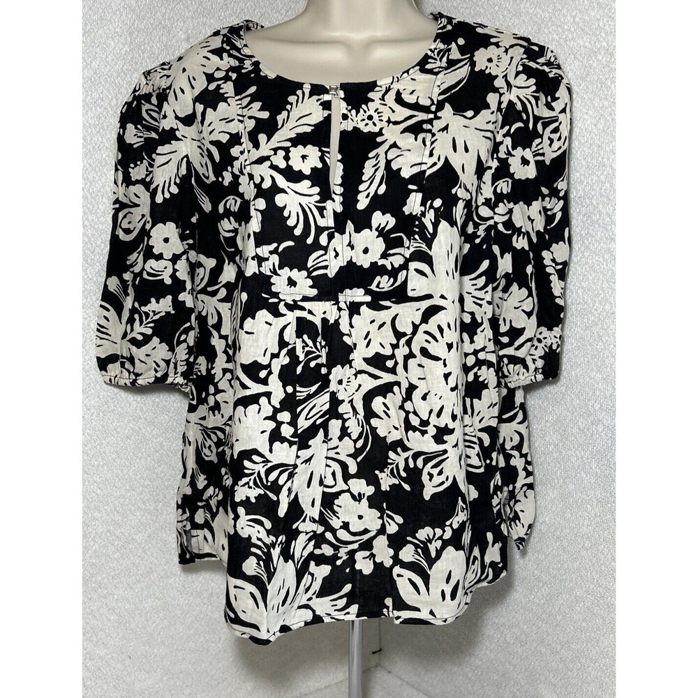 Christian Siriano Women’s Linen & Rayon Short Sleeve Sz XL Black White Business